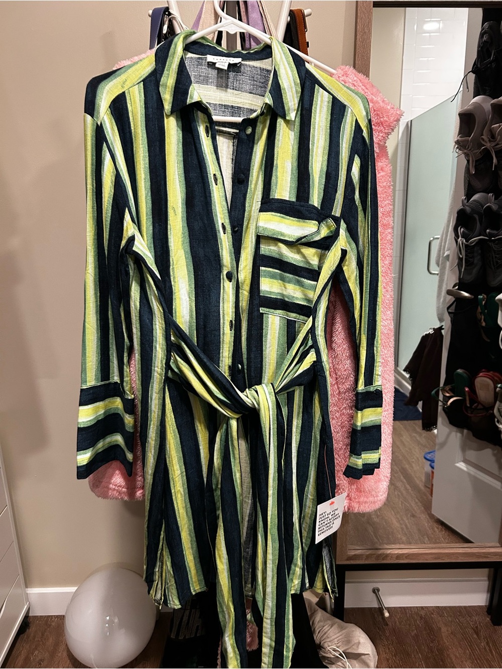 Topshop Stripe Tie Waist Long Sleeve Mini Shirtdress